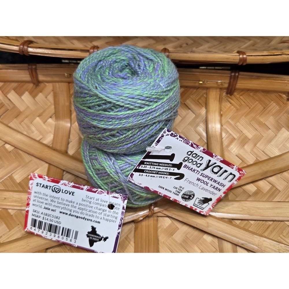 Lot of 2 Darn Good Yarn Bhakti Superwash Wool - French Lavender - NWT